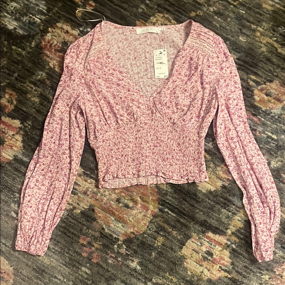 Pink Puff Sleeve Crop Blouse with Ruched Details